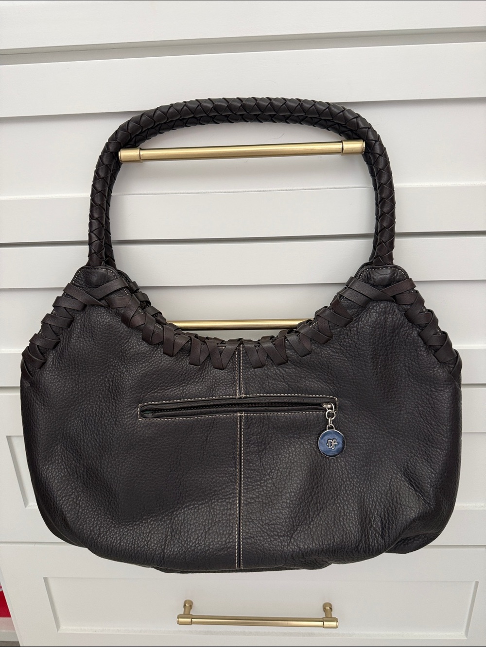 Donald Pliner Leather Hobo Shoulder Bag in Dark Brown